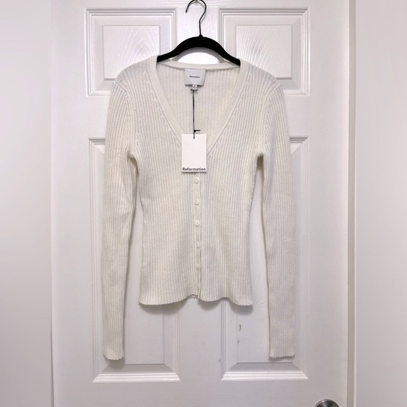NWT Reformation Fia Cashmere Blend Cardigan in Gossamer - Picture 5 of 9
